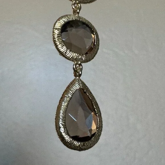 Smoky Quartz Drop Long Earrings | Gold over Sterling Silver | NWT - Picture 7 of 10